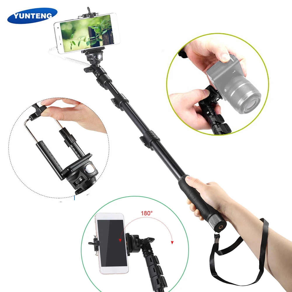 

YUNTENG YT-1188 Selfie Stick Extendable Wired Cable Selfie Stick Selfie Monopod for Action Camera with Phone Clip for Smartphone