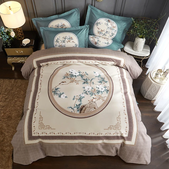 Oriental Style Traditional Chinese Flowers Bedding Set Queen King Size