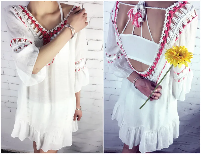 

Swim Cover Up For Women Bathing Suit Swimsuit Dresses Beach Tunic And Dress New Flax Patchwork Skirt Leaf Edge Hollow Crocheted