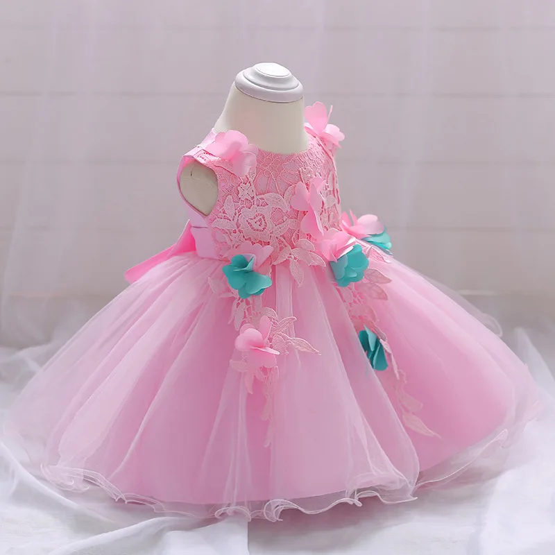 Baby girls lace with floral pattern princess dress,baby bridesmaid