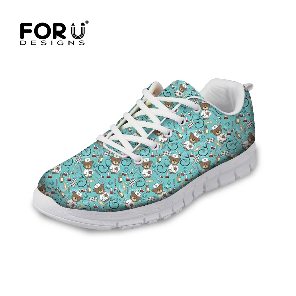 En Ligne FORUDESIGNS Espadrilles Femmes Appartements Infirmière Chaussures Printemps Femmes CHAUDE 3D Mignon Infirmière Imprimé Dentelle up Confortable Chaussures pour Femmes appartements