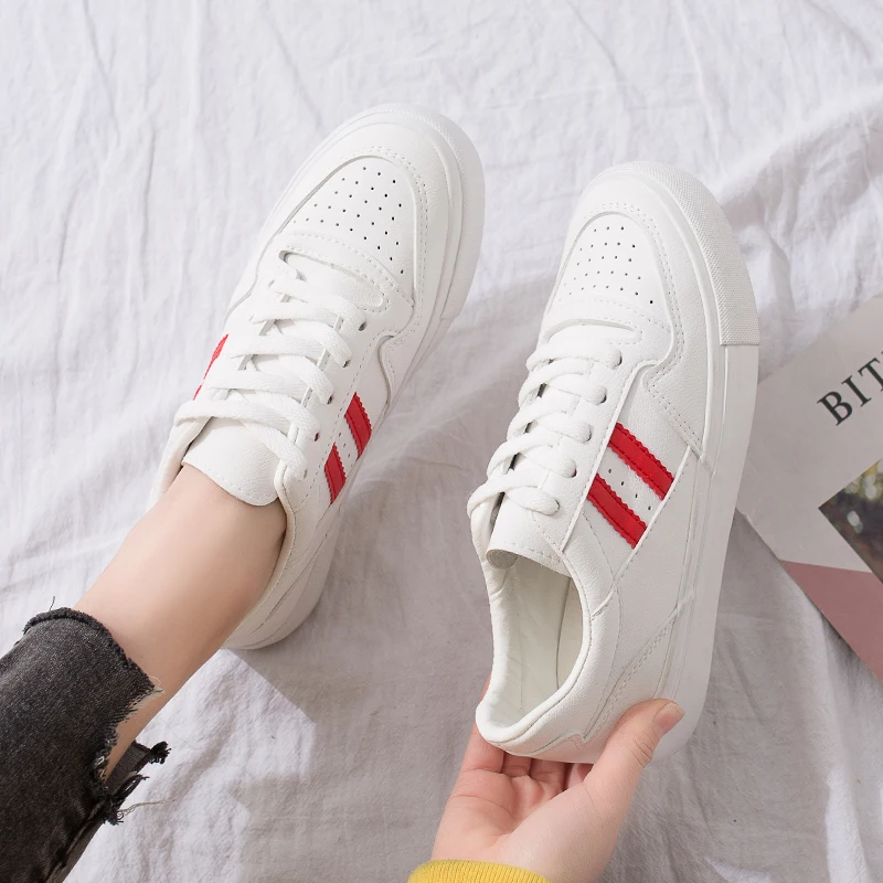 

2019 Summer Women Casual Shoes Women Sneakers Platform High Striped Leather White Sneakers Girl Woman Tennis Female moda mujer