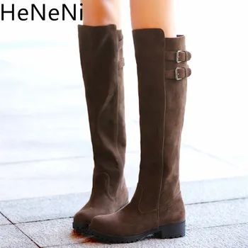 

New Hot Women Boots Women Knee-High Boots Autumn Winter Ladies Fashion Flat Bottom Boots Suede Long Boots Plus size 34-43