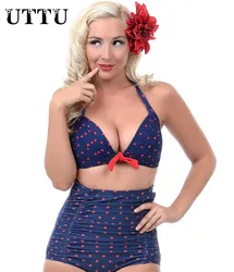 

2016Plus Size 4xl Retro Pinup Rockabilly Brazilian Bikini Set Vintage Halter Bathing Suit Push Up High Waisted Swimwear Swimsuit