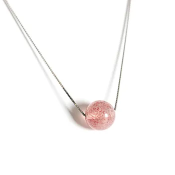 

Strawberry Quartz Pendant Necklace Tiny Pink Round Ball Charm Pendant Chokers Necklace in 925 Sterling Silver Holiday Gift