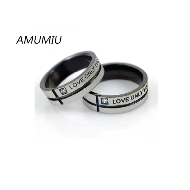 AMUMIU 1 Piece!! Fashion Jewelry 316L Stainless Steel Simple Circle “Love Only You” Couple Rings,Wedding Ring,Engagement KR007