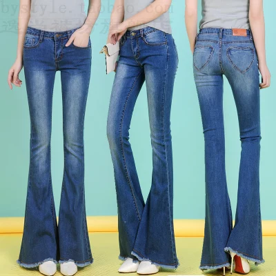 2018 new fashion spring and autumn big flared pants cowgirl trousers stretch large size 26-32 high waist women's jeans