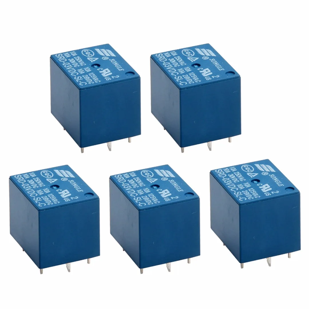 2/5/10pcs Mini Relay 3V DC 10A High Current Power Relays SRD-3VDC-SL-C PCB Type Relay5 Pins Mayitr Electrical Control Device