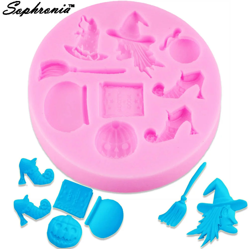 

10PCS/SET Hot Witch Halloween Pumpkin Magic cake chocolate mold silicone mold fondant cake mold cupcake baking tools M002