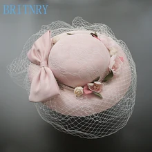 BRITNRY, элегантная розовая Свадебная шляпа, красивые цветы, шляпка невесты, вуаль для лица, женские свадебные шляпы