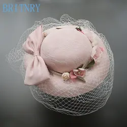 Бритни элегантный розовый Свадебная шляпка красивые цветы невесты Шляпа Чародей лицо вуали Для женщин свадебные Шапки