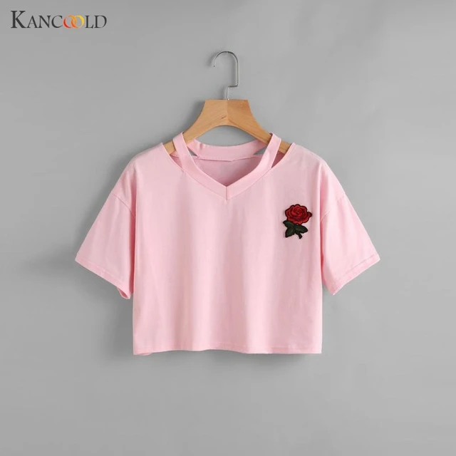 2017 Fashion Harajuku Rose Cute Short Sleeve Cotton