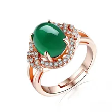 

Fyla Mode 100% Sterling Silver With Natural Green Stone Ring Rose Gold Color Simple Easy Fine Jewelry With Zircon Stone YH020