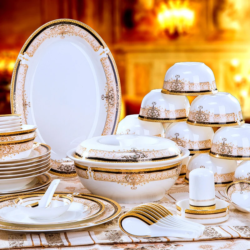 

28pcs 56pcs 60pcs Jingdezhen Ceramic Tableware Phnom Penh Euro-style Household Promotion Gift Set Dinnerware Set