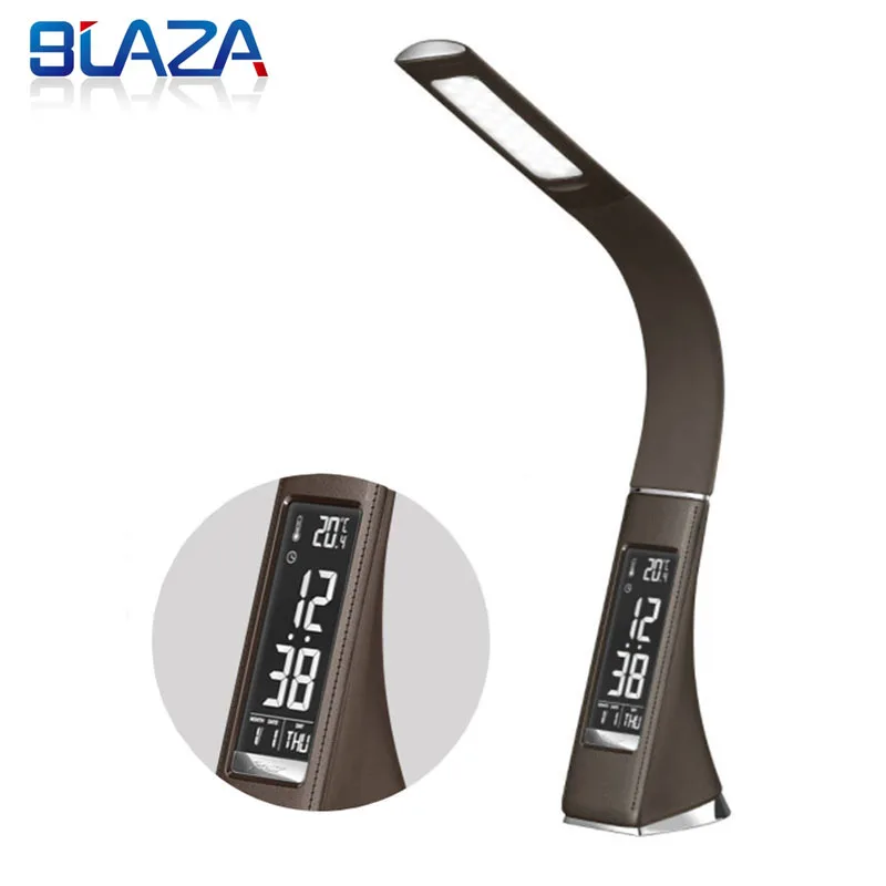 

Bussiness LED Desk Lamp Alarm Clock/Calendar LCD Display USB Leather Texture Dimming Folding Book Reading Table Lamp Recharge