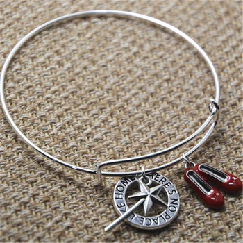 

12pcs The wizard of Oz-bracelet with wand or red shoes and stamped "There's no place like home"charms