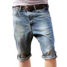 New Summer Men Casual Hole Jeans Shorts All Saints Masculina Short Pants Regular Knee Length Slim