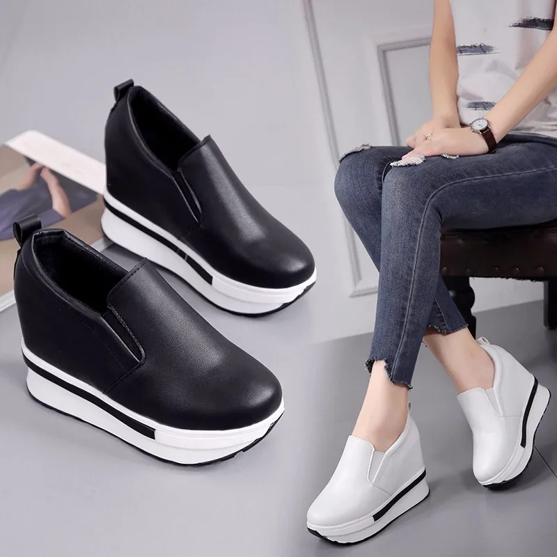 

spring and autumn 2018 fashion leisure shoes euramerican style simple elegant slope documentary shoes add fresh white shoe