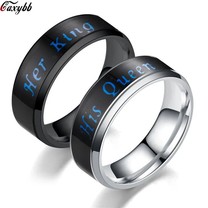 cheap Stainless Steel Mood Color Change Emotion Feeling Intelligent Sense temperature Her King His Queen Ring Women Men Smart Jewelry
