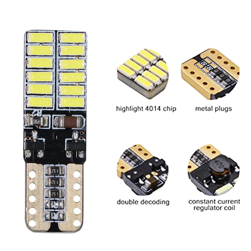 100 шт. CANBUS T10 24 светодиодный 4014 SMD светильник лампы W5W 2825 158 192 168 194 w5w Белый smd|24 smd|light