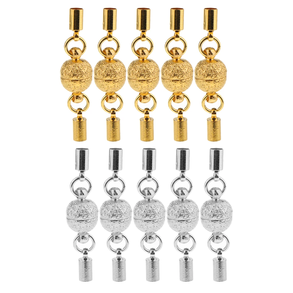 

10pcs Gold & Silver Tone Ball Shaped Magnetic Clasps with End Caps Fit 3 mm Leather Cord Bracelet Connectors DIY Jewelry Making