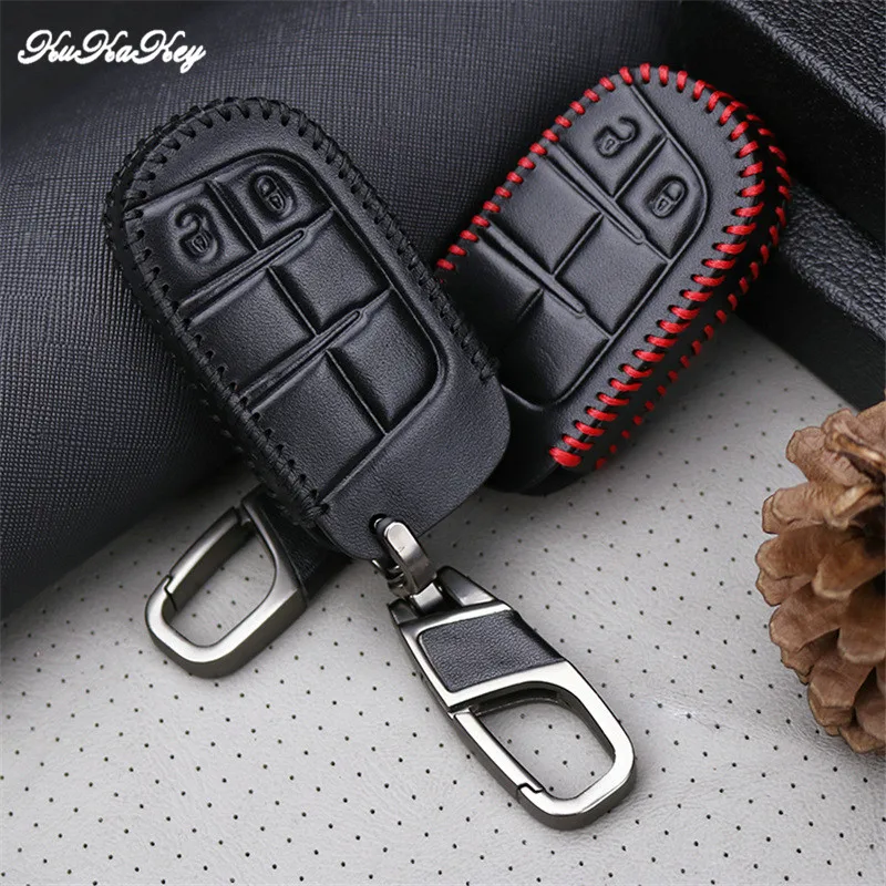 Leather Remote Car Key Case Cover For Dodge Ram 1500 Journey Charger Dart Challenger Durango Fiat Jeep Keychain Shell Holder | Автомобили