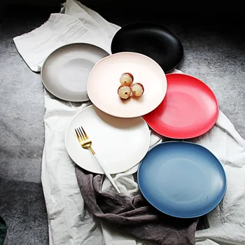 

Nordic Style Ceramic Plate Shallow Macaron Western Dinner Steak Plate Household Vegetable Plate Flat Plate Round