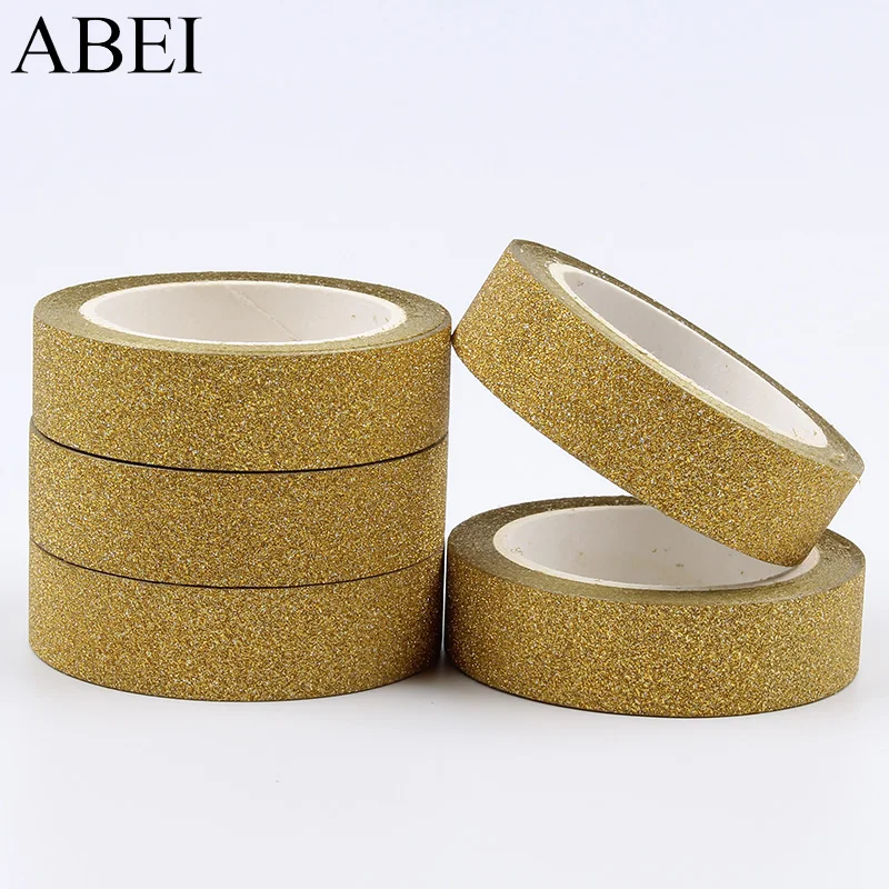 

15mm 20yards Glitter Gold Paper Tape For Wedding Christmas Scrapbook Decoration DIY Adhesive Tape Floral Gift Box Package Ribbon