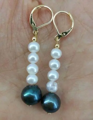 

Gold Stunning AAA+ 5-10mm white Black South Sea PEARL EARRING