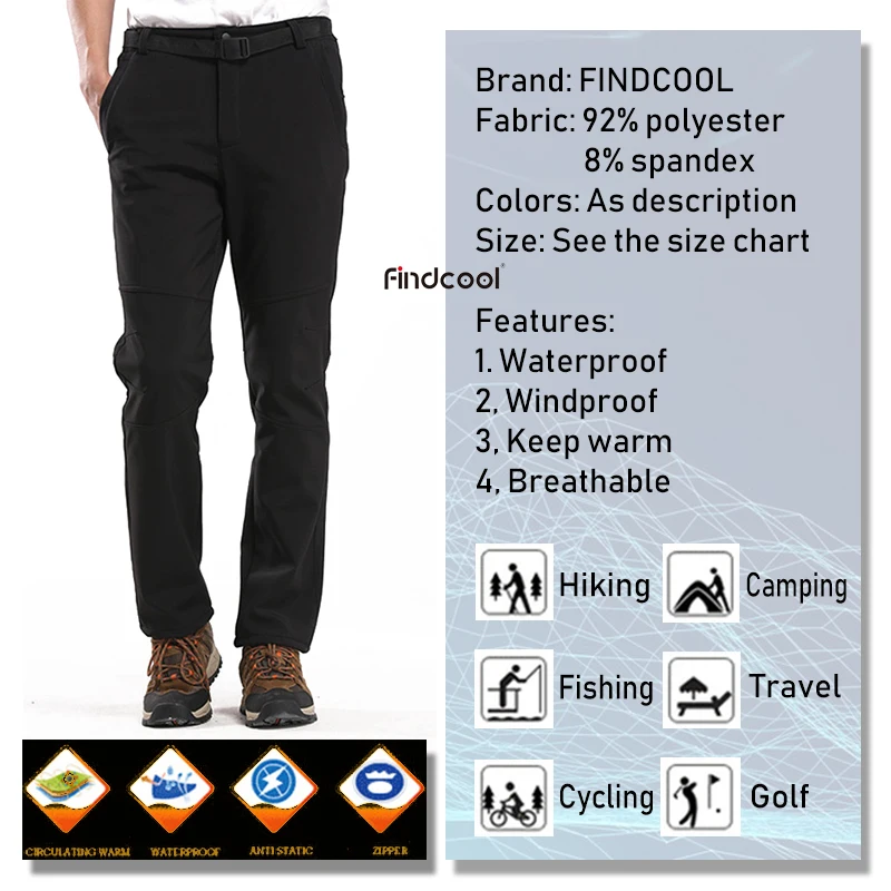 FINDCOOL para pesca de invierno impermeable Camping Trekking de lana al aire libre senderismo Mujer Pantalones de escalada Pantalones FINDCOOL para pesca de invierno impermeable Camping Trekking de lana al aire libre senderismo Mujer Pantalones de escalada Pantalones