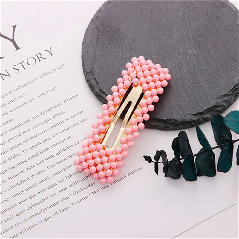 New Cute Colorful Beads Waterdrop Rectangle Hairpins For Women Girls Headbands Hair Clip Barrettes Fashion Hair Accessories - Цвет: Rectangle pink