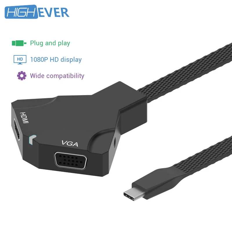 Highever 2 в 1 type-c до 4 K кабель HDMI VGA конвертер адаптер для цифрового 1080 P HD