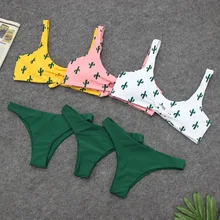 Сексуальный розовый микро бикини пуш-ап купальники из двух частей купальник для женщин милый кактус купальники с изображениями Trajes De Bano