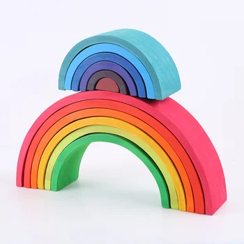 

12pcs Wooden Arch Bridge Rainbow Semicircle Building Decoration Child Early Learning Wooden Bending Board Toy Wooden Large