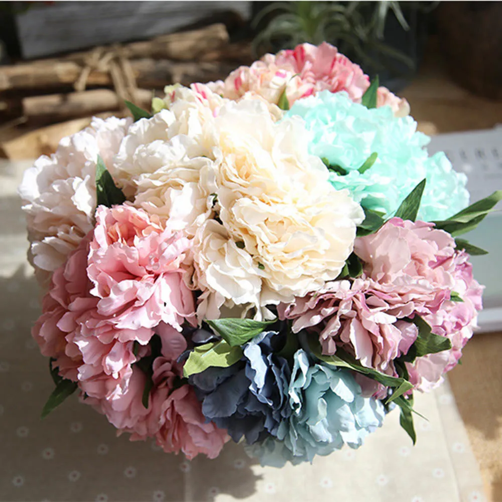 Buy 5 Heads/Bunch Silk Artificial Flowers Peony