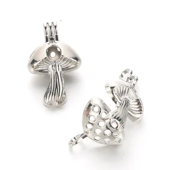 

5pcs Fine Silver Mushroom Pearl Cage Locket Pendant Jewelry Making Bead Cage Aroma Essential Oil Diffuser Box For Oyster Pearls