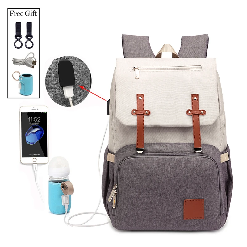 Kopen Nieuwe Mode Vrouwen Rugzak Met USB Mama Papa Outdoor Reizen Luiertassen Pure Grote Waterdichte Rugzak Voor Kinderwagen