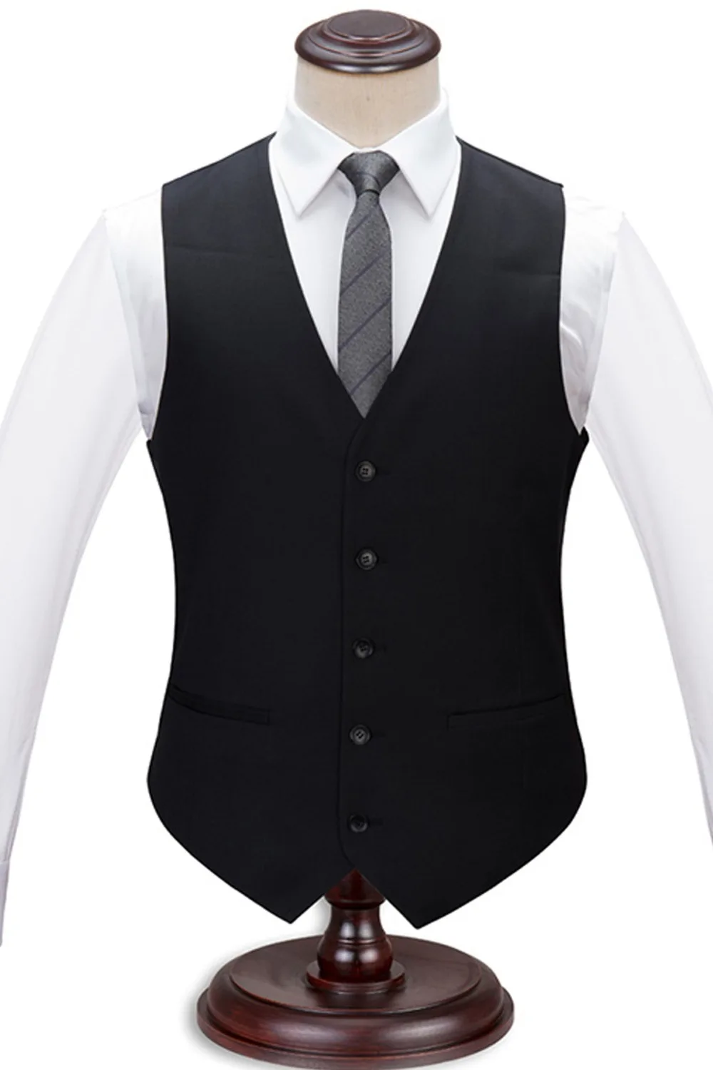 

Free shipping New arriving top quality 100% wool silk back black single 5 buttons V neckmens waistcoat