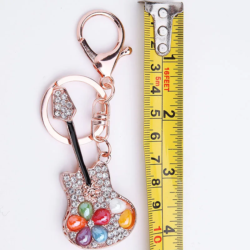 Sitaicery Unique Guitar Crystal Rhinestone Keychains Purse Bag Buckle HandBag Pendant Car Keyrings Glitter Keychains For Ladies