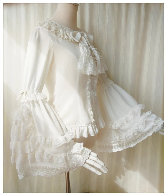 Винтажная Толстая Женская кремовая шифоновая блузка с великолепным кружевным Расклешенным рукавом от Yiliya