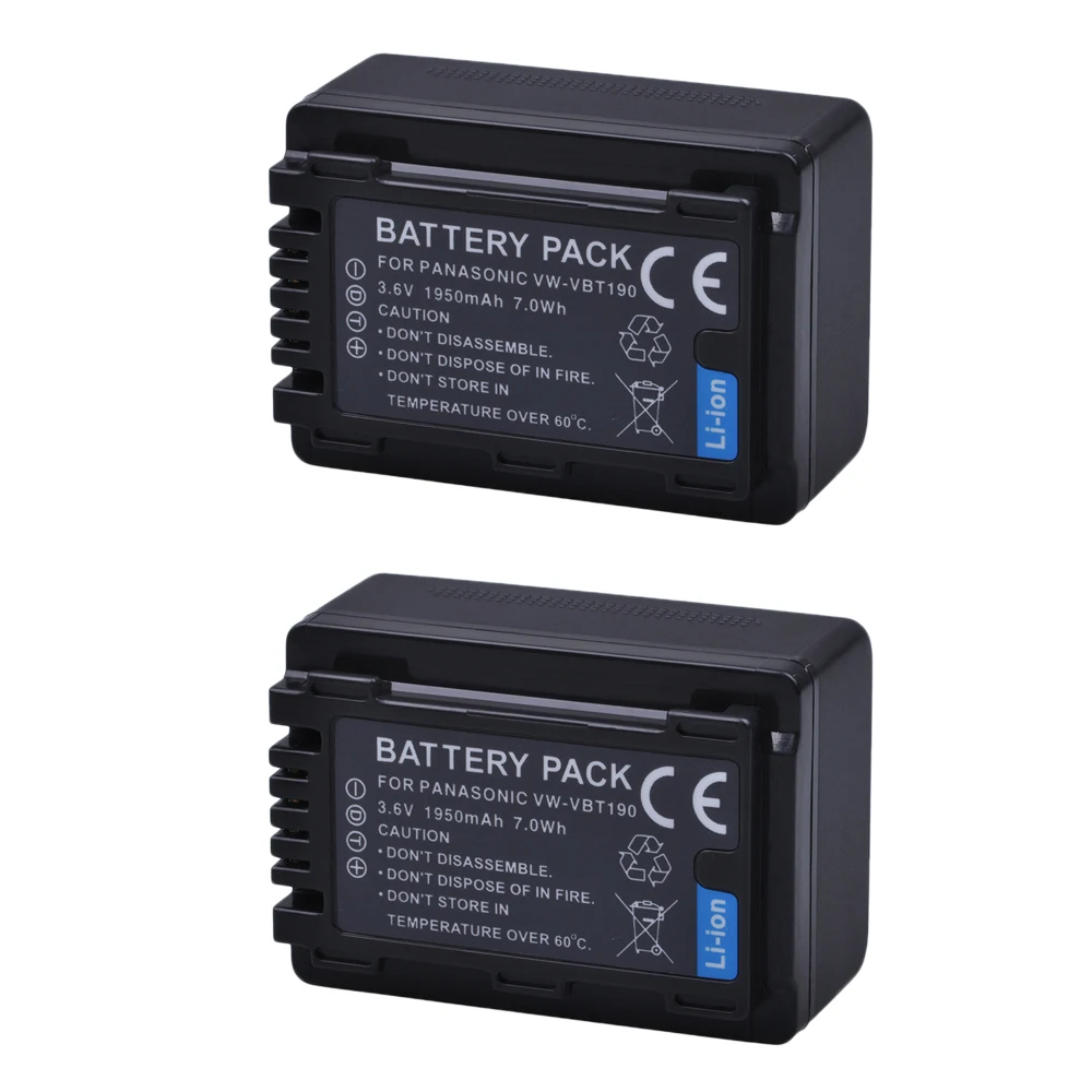 2x1950 mAh VW-VBT190 VW-VBT380 VBT190 батарея+ двойное зарядное устройство для Panasonic HC-V720, HC-V727, HC-V730, HC-V750, HC-V757, HC-V760, HC-V770