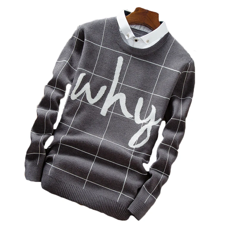 

Sweater Men Hip Hop Letter Printed Sweaters Male Casual Pullovers High Quality Warm Men's Fake Two-piece Knitted Sweaters