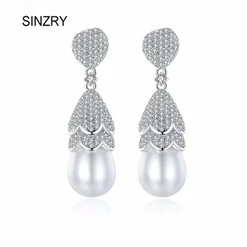 

SINZRY Clear white Tiny CZ Waterdrop Simulated Pearl Dangle Earrings For Women trendy Wedding Party Brinco Gift Earrings