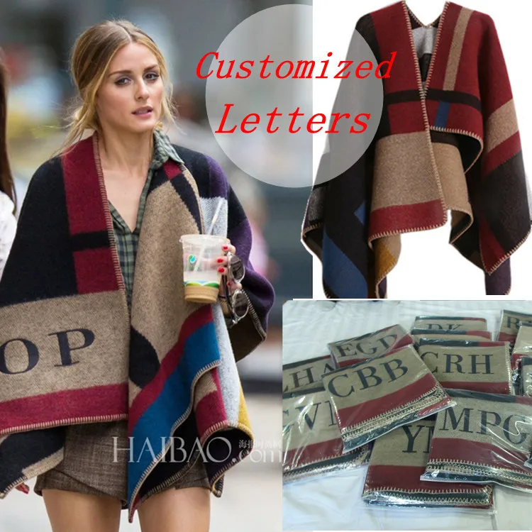 Günstig Marke Frauen Poncho Kaschmir Wolle Schal Monogramed Poncho Cape Plaid Winter Überprüfen Decke Poncho bufanda manta 2018 Weihnachten