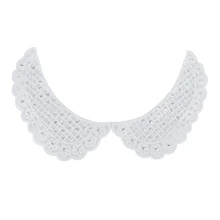 Вязание крючком Sequinned цветок декольте Воротник платье/футболка украшения-белый