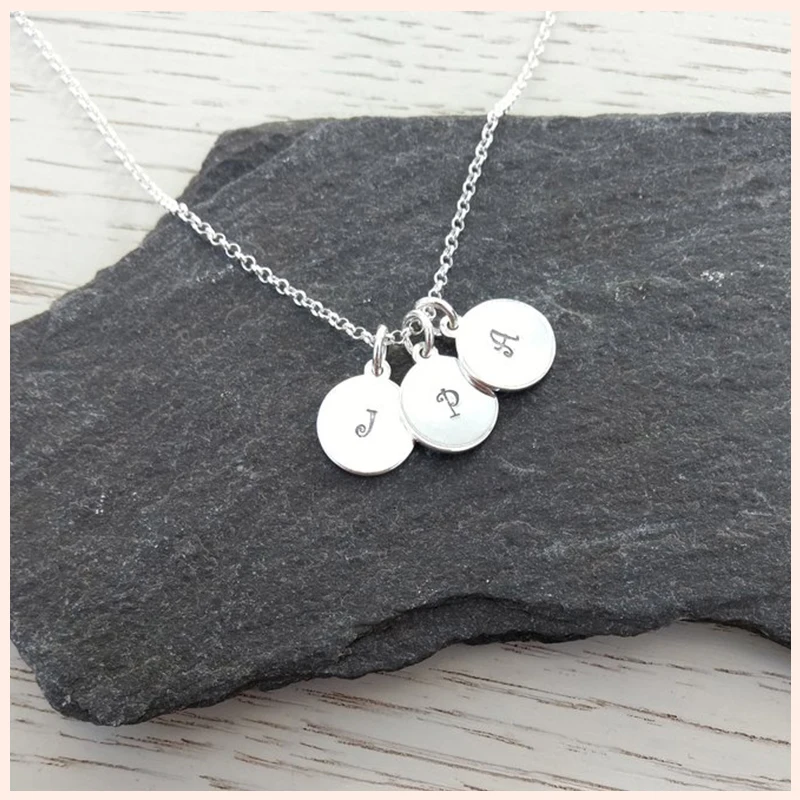 

SG Personalized 925 silver initial family and name disc necklace custom engraving letter pendant necklaces women jewelry gift