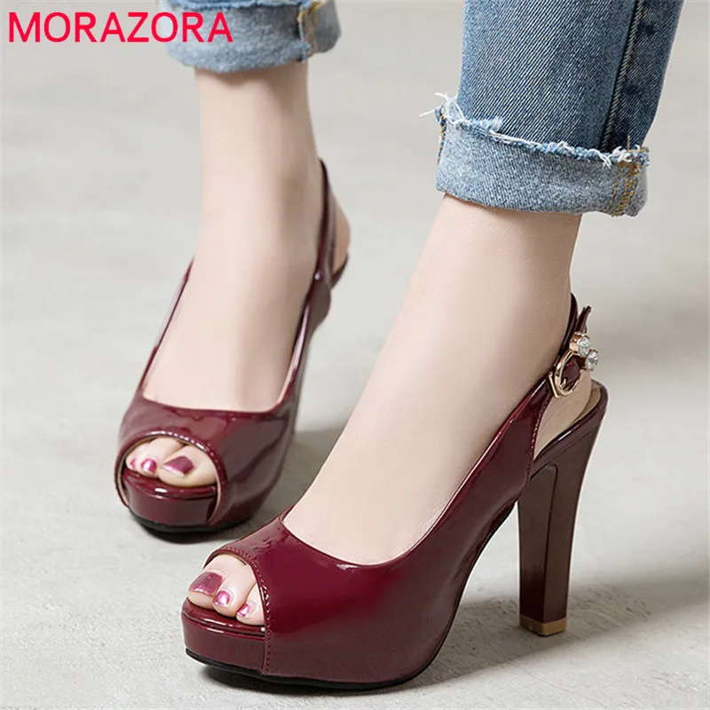 

MORAZORA 2019 New arrival woman fashion pumps Fish mouth square heels comfortable woman party shoes Simple woman dress shoes
