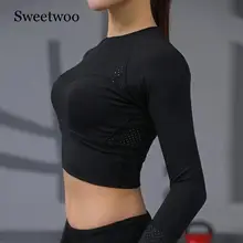 Топ для йоги, мягкая футболка, рубашки с длинными рукавами, Лоскутная Спортивная камуфляжная черная укороченная футболка с сеткой, фитнес-спорт, женские футболки