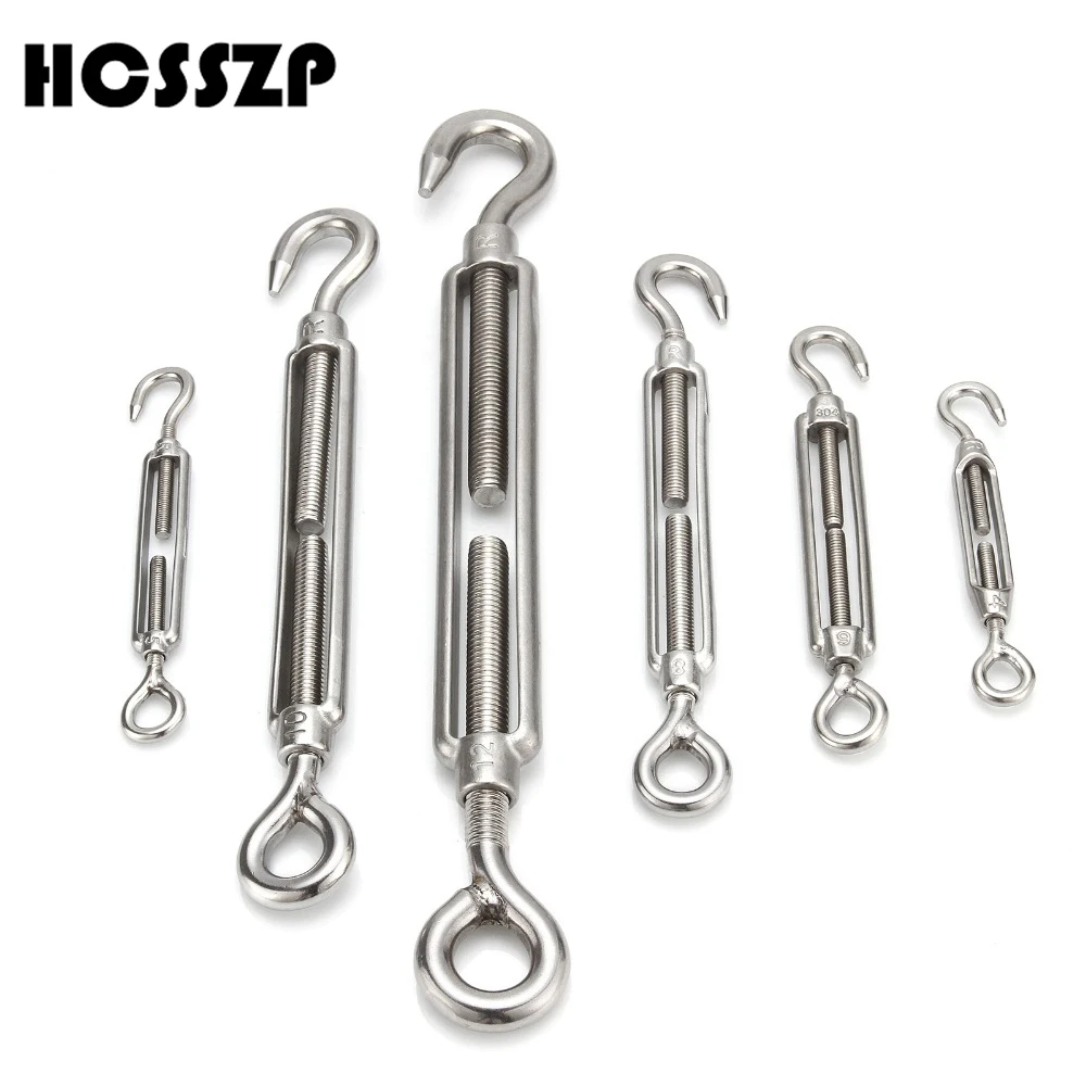 

HCSSZP M4/M5/M6/M8/M10/M12 Stainless Steel 304 Adjustable Chain Rigging Hook & Eye Turnbuckle Silver Choose Free Shipping