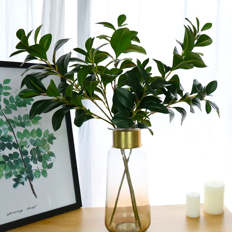 Flone 3 Branch Artificial Green Plant Fake Real Touch Plant Simulation Plant Flowers Bouquet Wedding Home Party Decor Floral  (3)